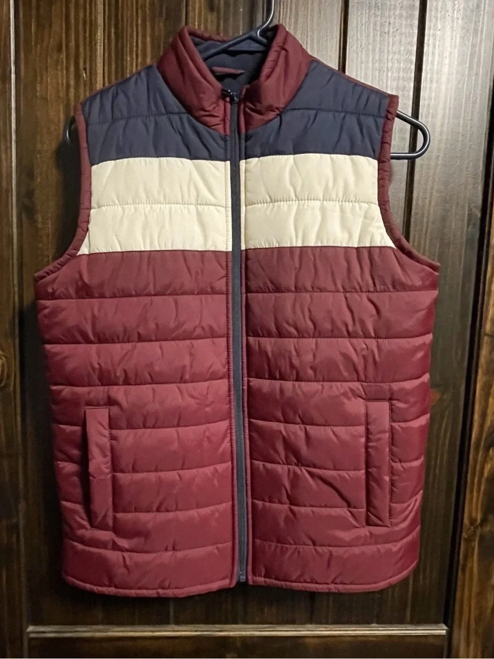 Place Quilted Colorblock Puffer Vest - Burgundy, Navy & Cream